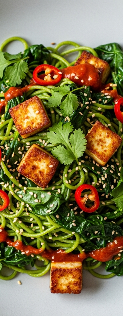 Spicy Tofu and Spinach Noodles