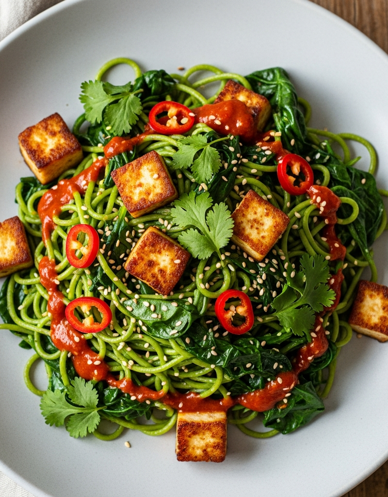 Spicy Tofu and Spinach Noodles