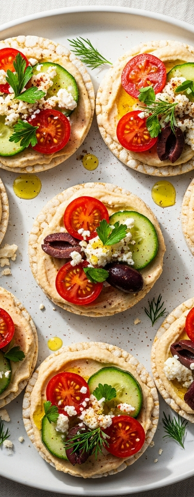 Mediterranean Hummus Rice Cake Toppers