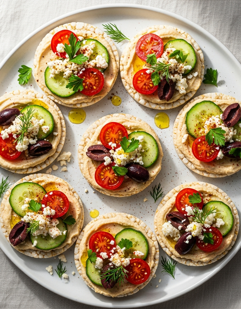 Mediterranean Hummus Rice Cake Toppers