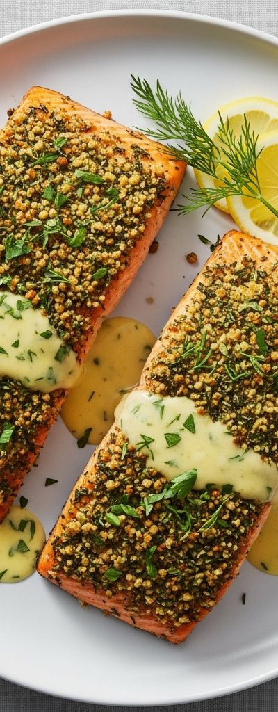 Herb-Crusted Salmon with Lemon Butter Sauce