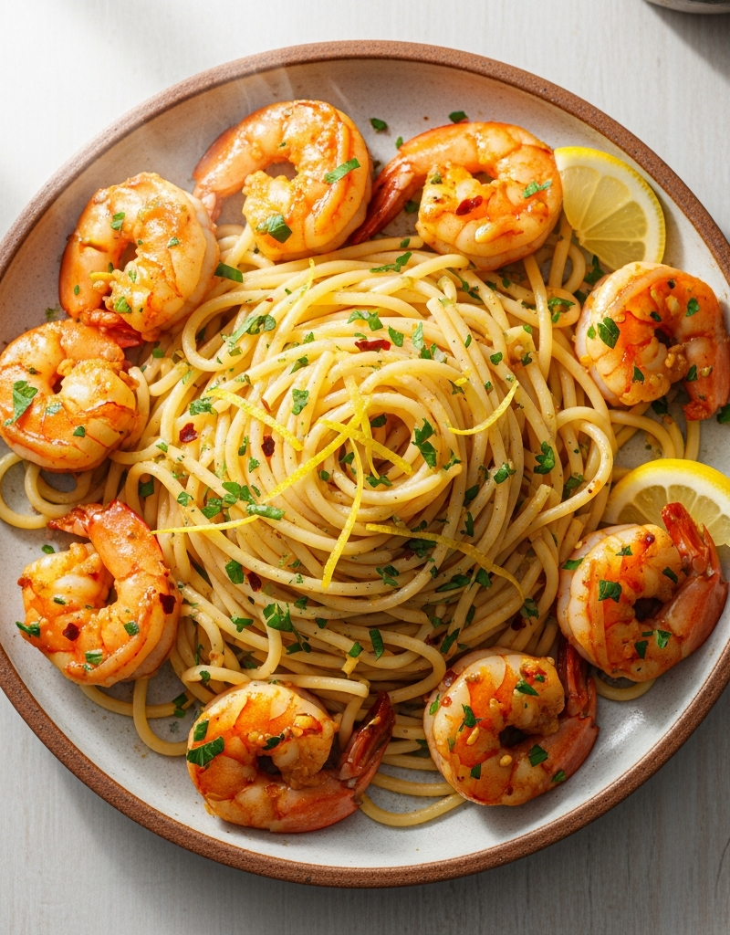 Spicy Garlic Shrimp with Lemon Pasta