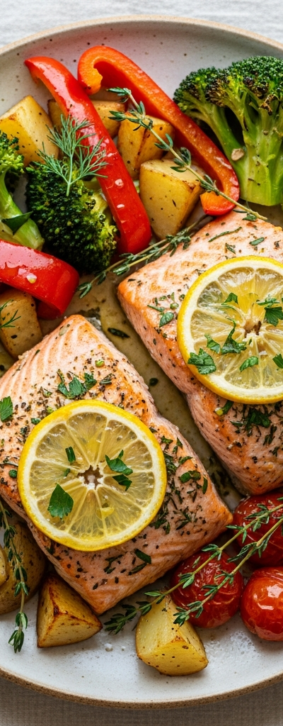 Baked Lemon Herb Salmon with Roasted Vegetables