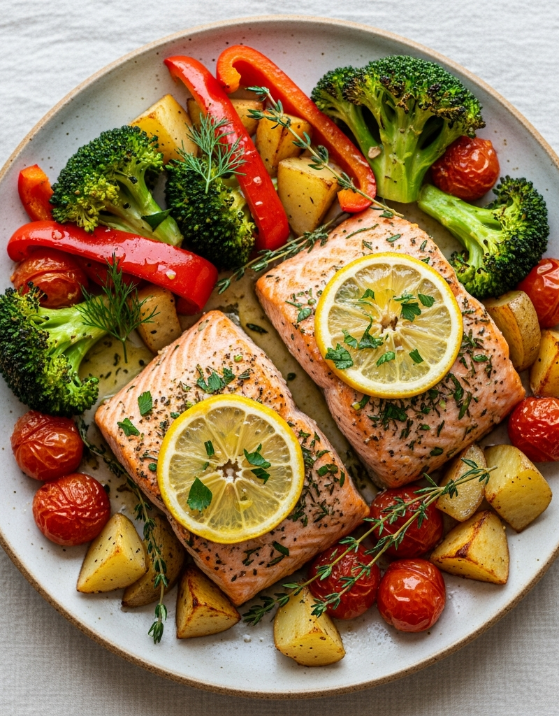 Baked Lemon Herb Salmon with Roasted Vegetables