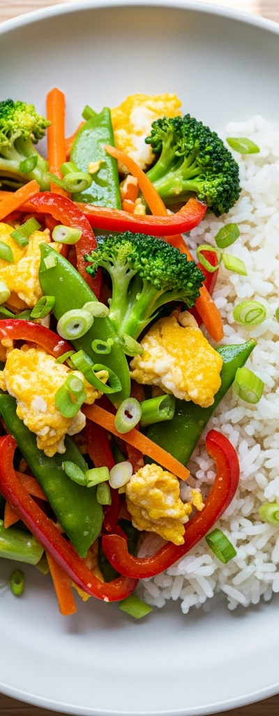 Quick Vegetable Stir-Fry with Egg and Rice