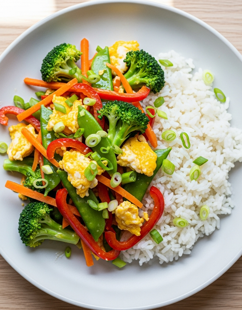 Quick Vegetable Stir-Fry with Egg and Rice