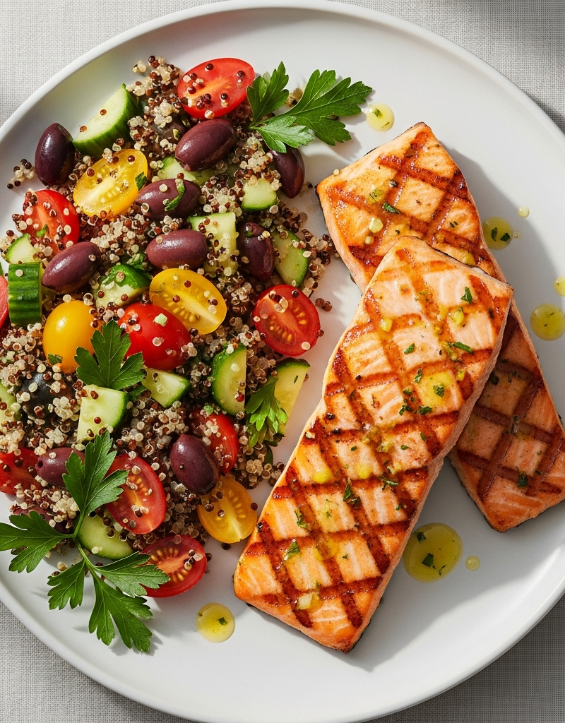 Grilled Salmon with Mediterranean Quinoa Salad