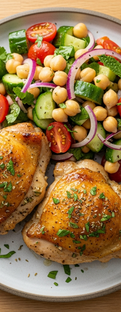 Mediterranean Lemon Herb Chicken with Chickpea Salad