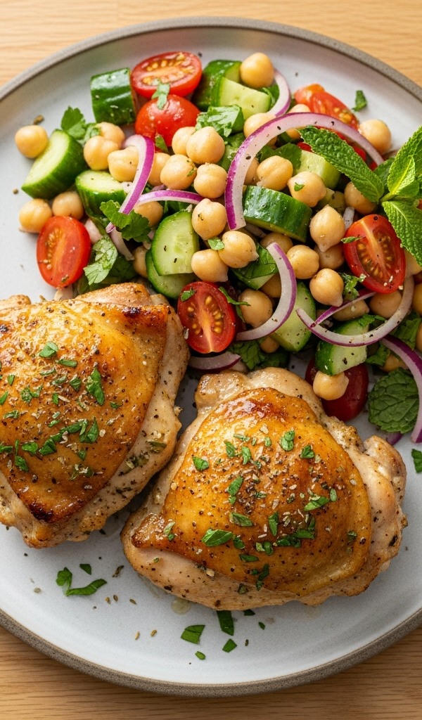 Mediterranean Lemon Herb Chicken with Chickpea Salad