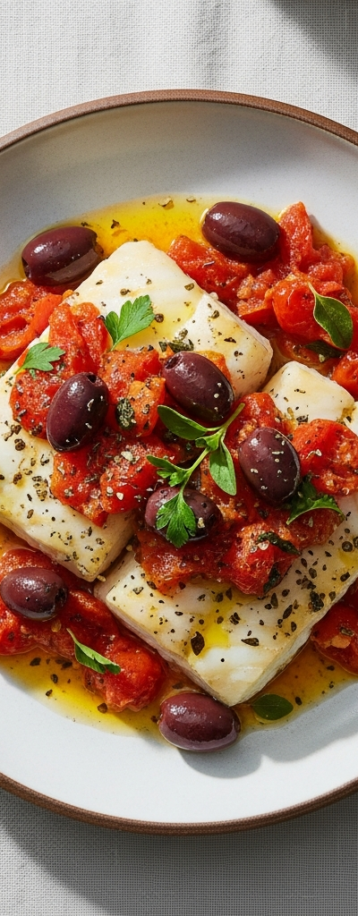 Mediterranean Baked Cod with Tomatoes and Olives