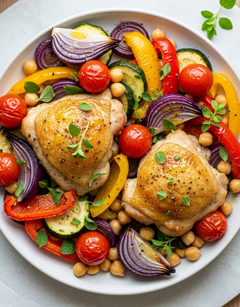 Mediterranean Baked Chicken with Chickpeas & Vegetables