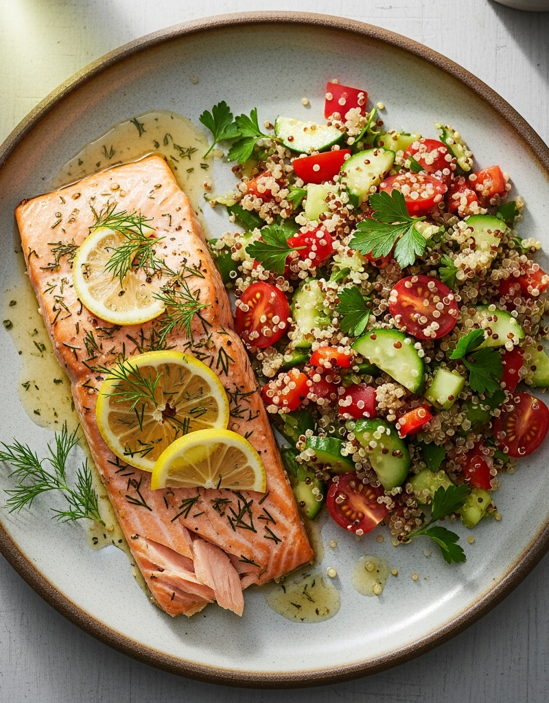 Lemon Herb Baked Salmon with Quinoa Salad