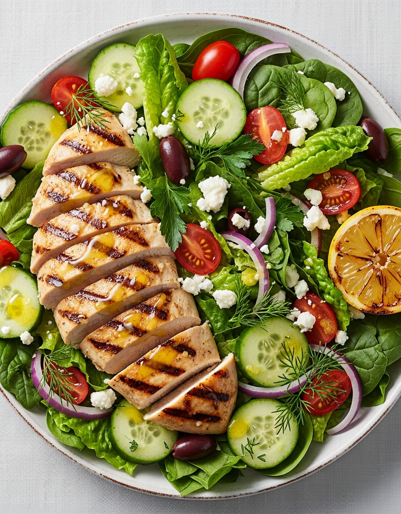 Mediterranean Lemon Herb Grilled Chicken Salad