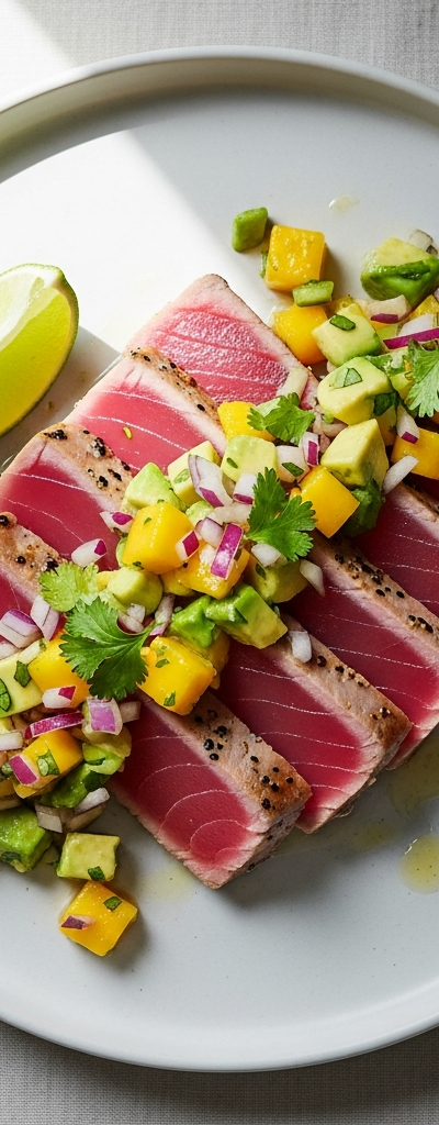 Seared Tuna Steak with Mango-Avocado Salsa