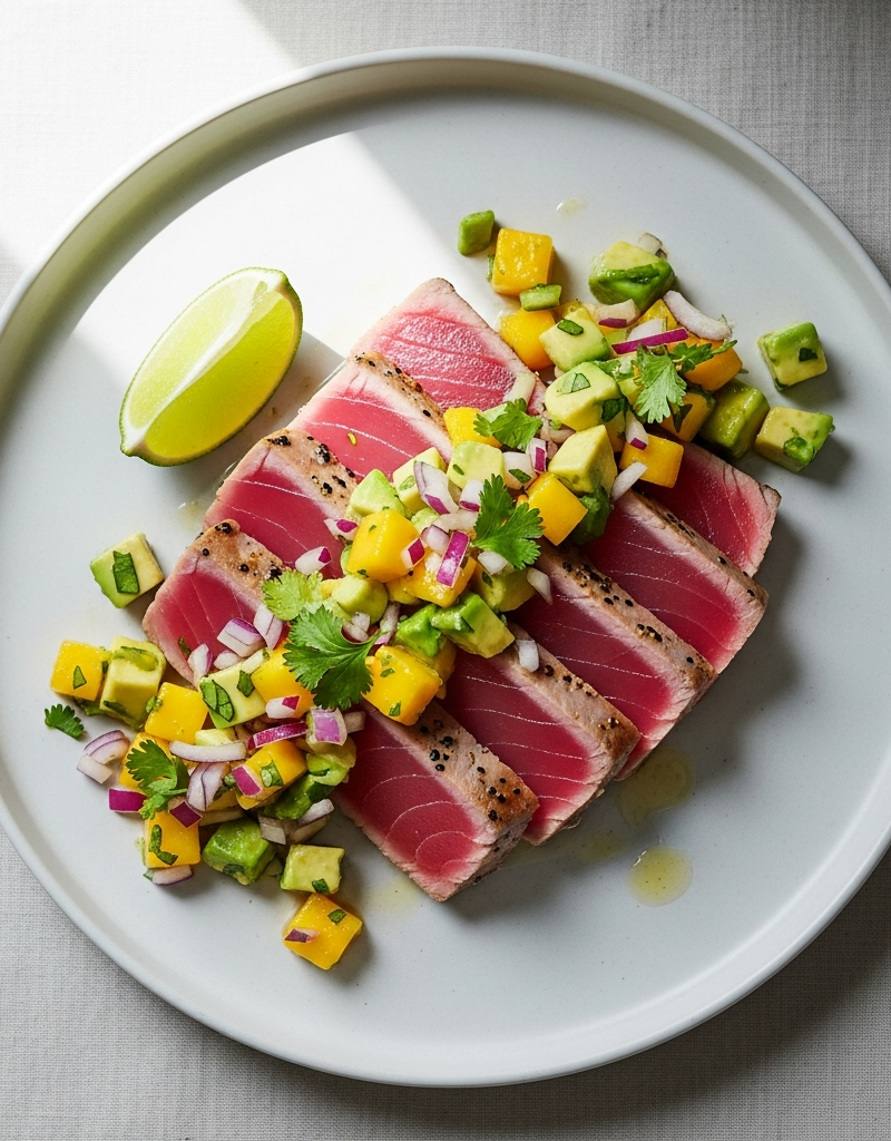 Seared Tuna Steak with Mango-Avocado Salsa