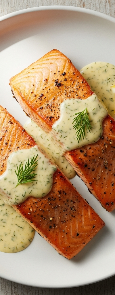 Pan-Seared Salmon with Lemon-Dill Cream Sauce