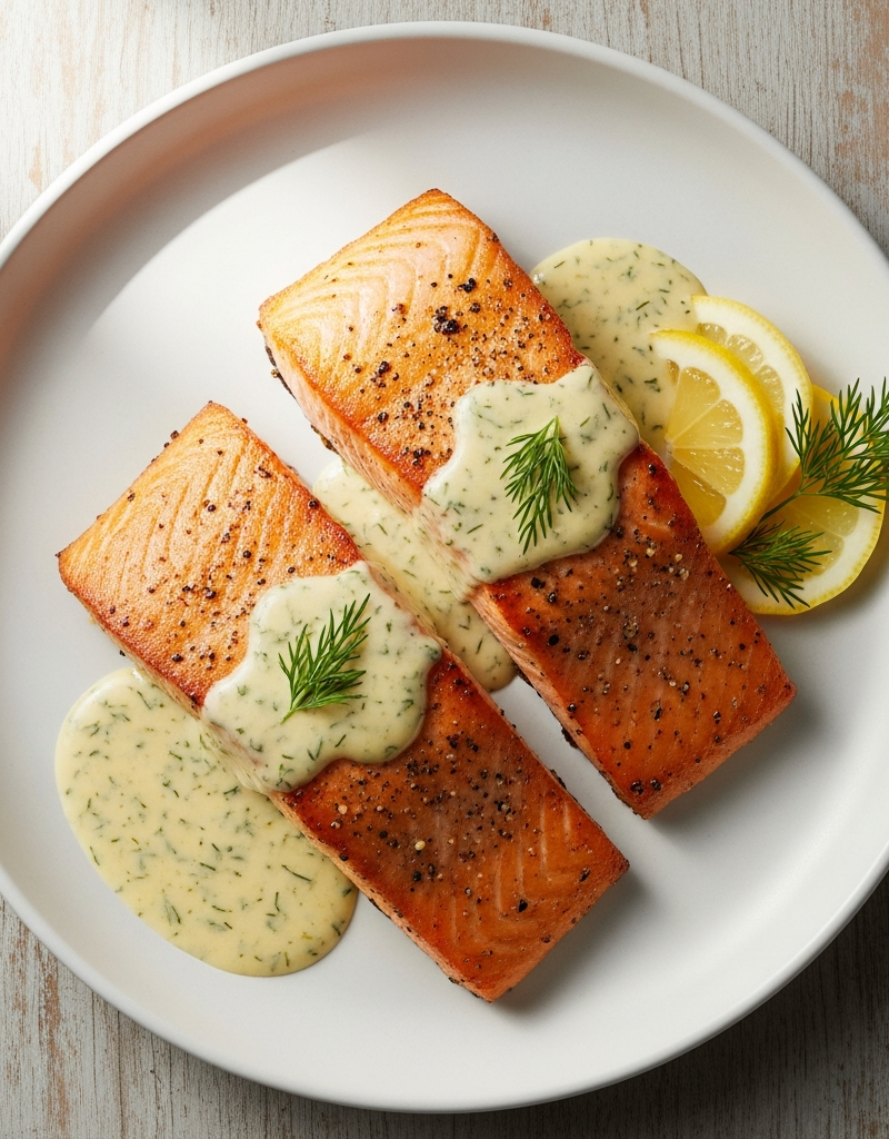 Pan-Seared Salmon with Lemon-Dill Cream Sauce