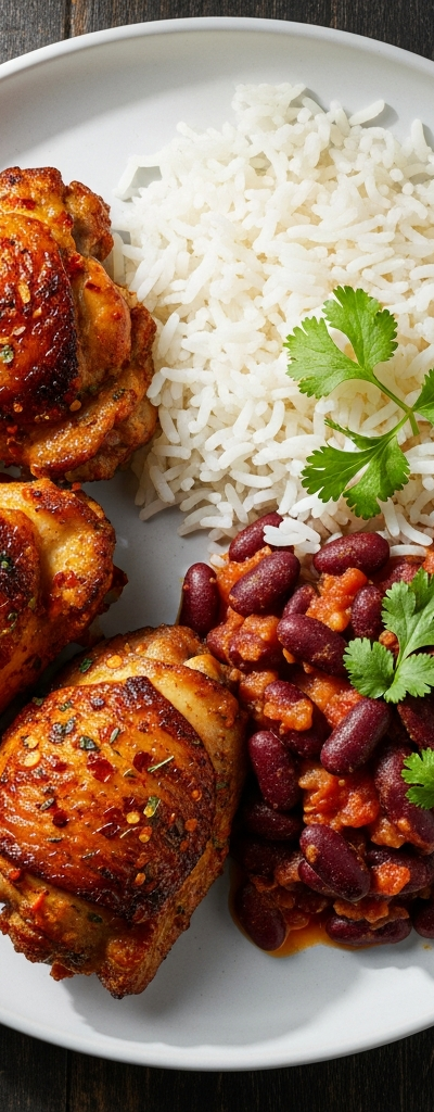 Spicy Chicken Thighs with Rice and Beans
