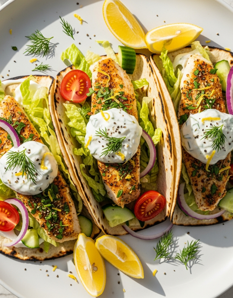 Mediterranean Lemon Herb Fish Tacos