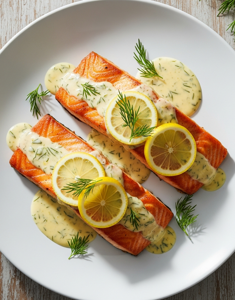 Seared Salmon with Lemon-Dill Sauce