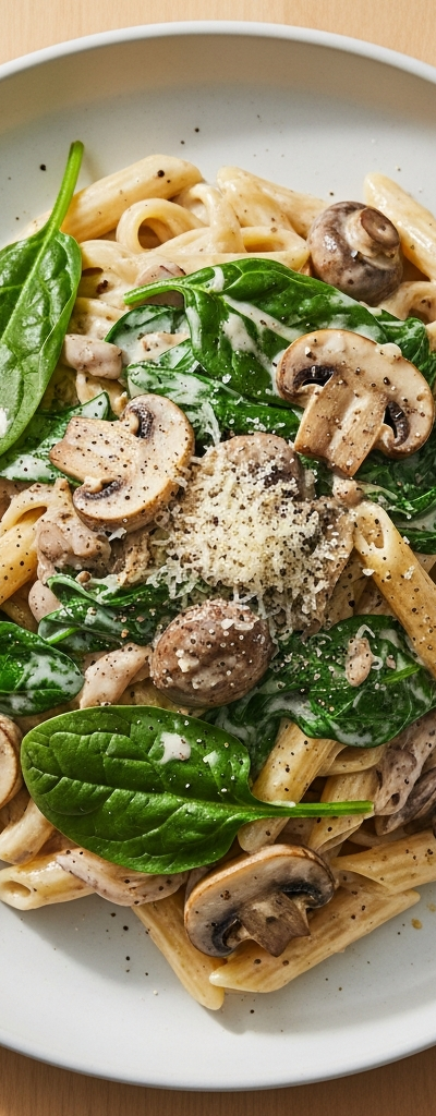 Creamy Spinach and Mushroom Pasta