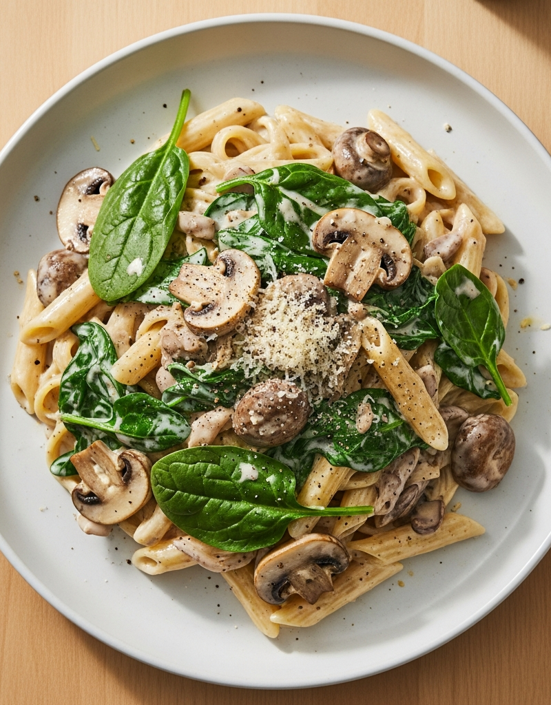 Creamy Spinach and Mushroom Pasta