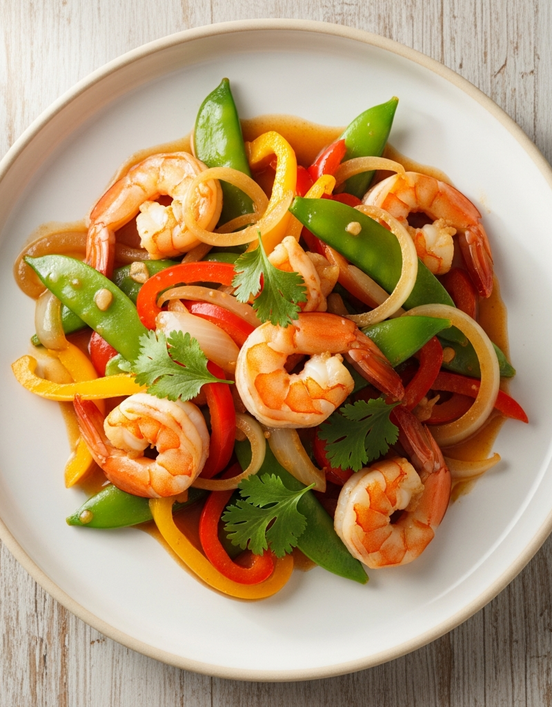Shrimp Stir-Fry with Bell Peppers and Snap Peas