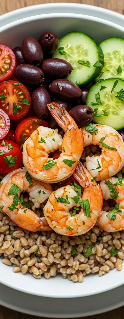 Quick Mediterranean Shrimp and Farro Bowl