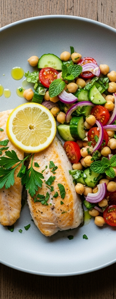 Mediterranean Baked Fish with Chickpea Salad
