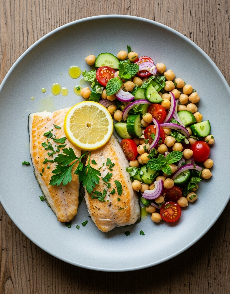 Mediterranean Baked Fish with Chickpea Salad