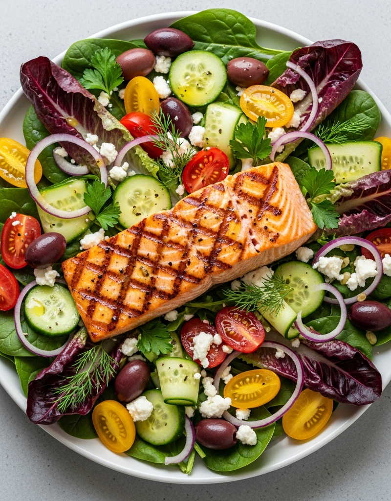 Mediterranean Grilled Salmon Salad