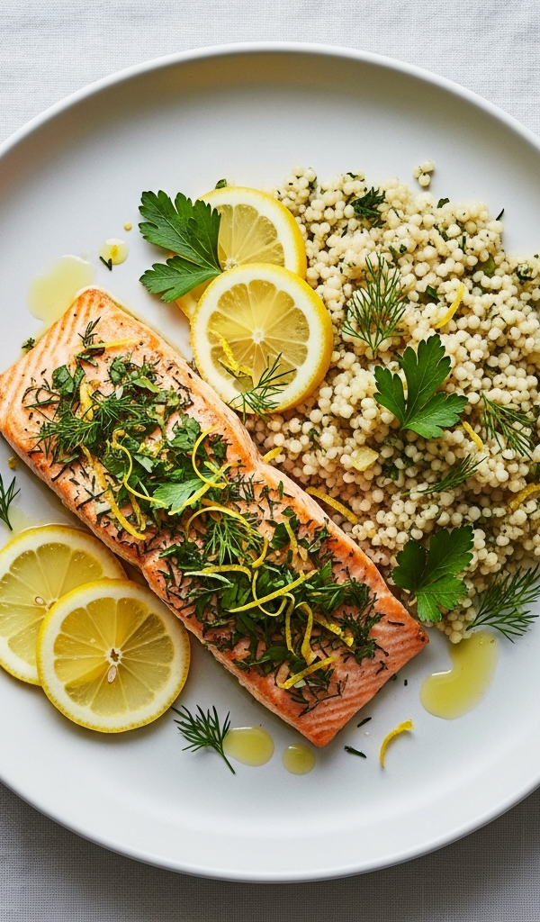 Quick Lemon Herb Salmon with Couscous
