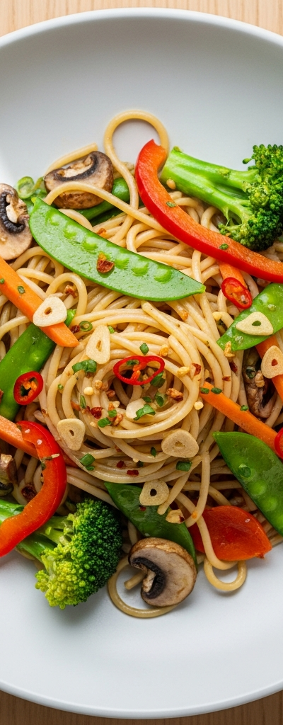 Vegan Spaghetti with Mixed Vegetable Stir-fry