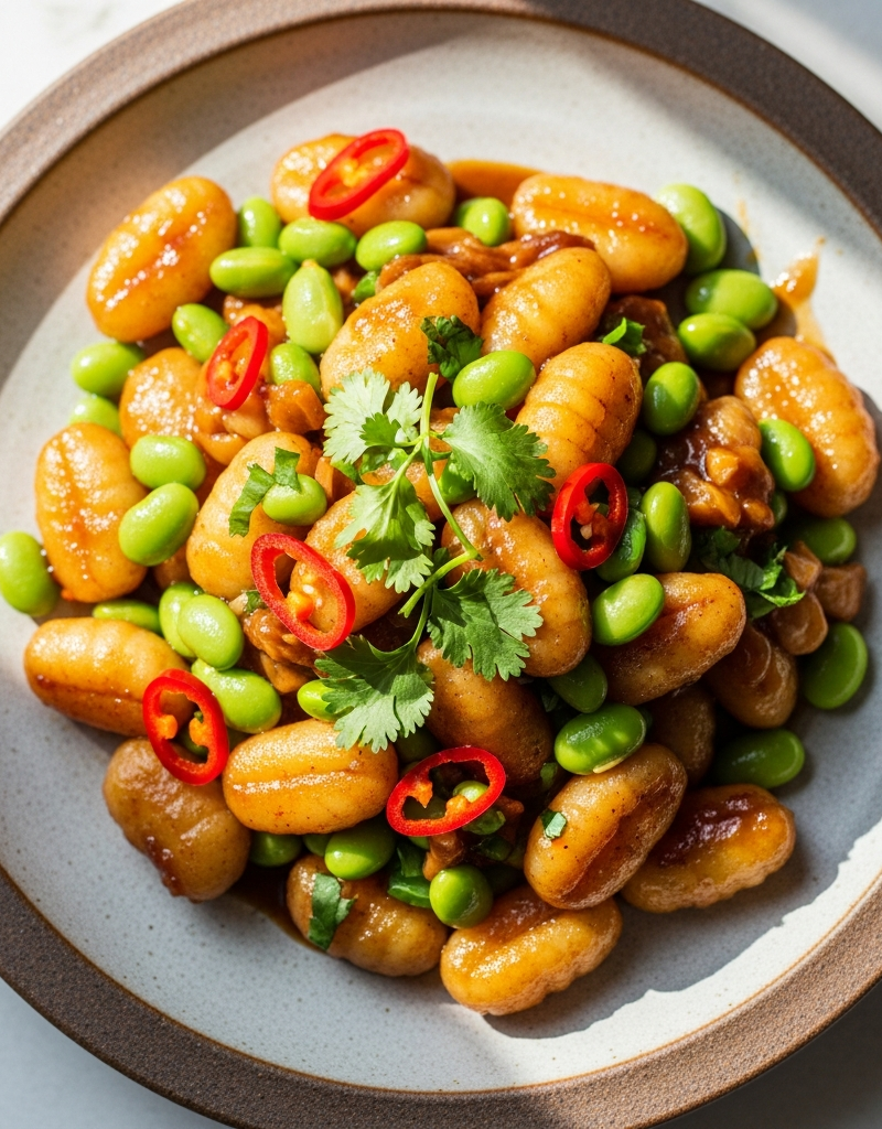 Spicy Edamame Gnocchi Stir-fry