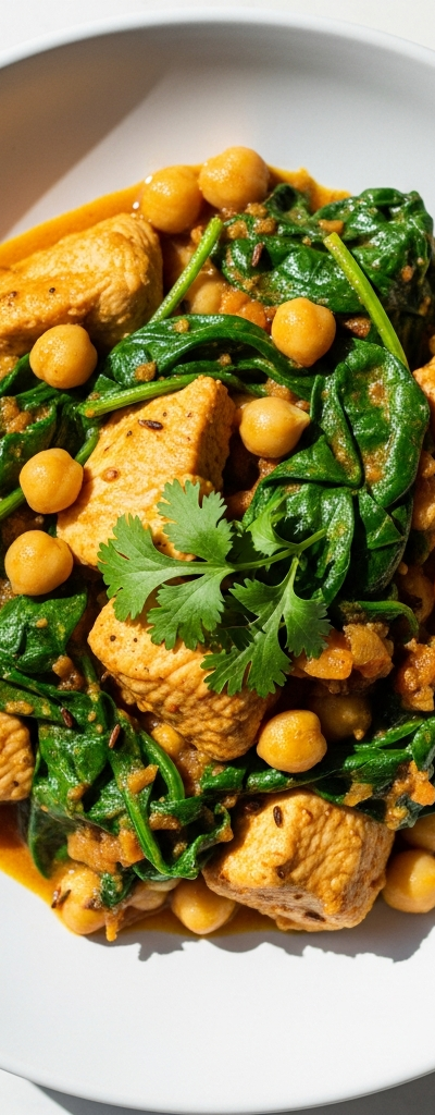 Quick Chicken Curry with Spinach and Chickpeas
