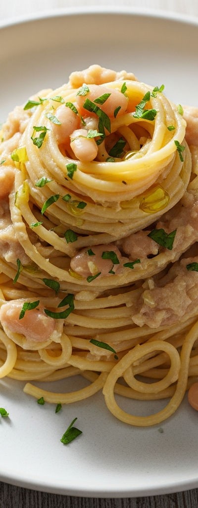 Budget Spaghetti with Garlic White Bean Sauce
