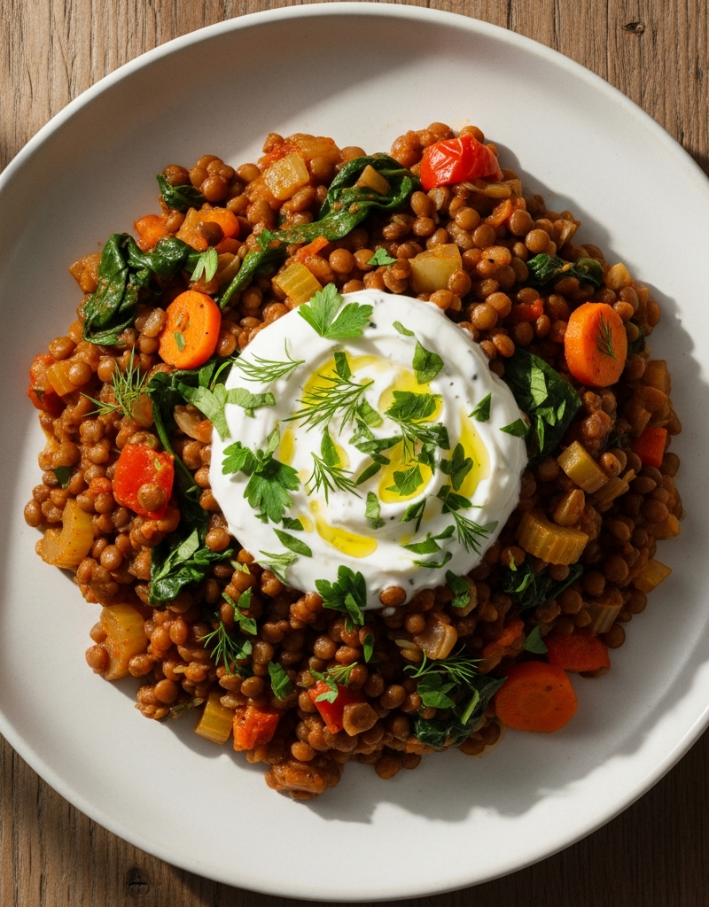 Vegetable and Lentil Stew with Herbed Yogurt