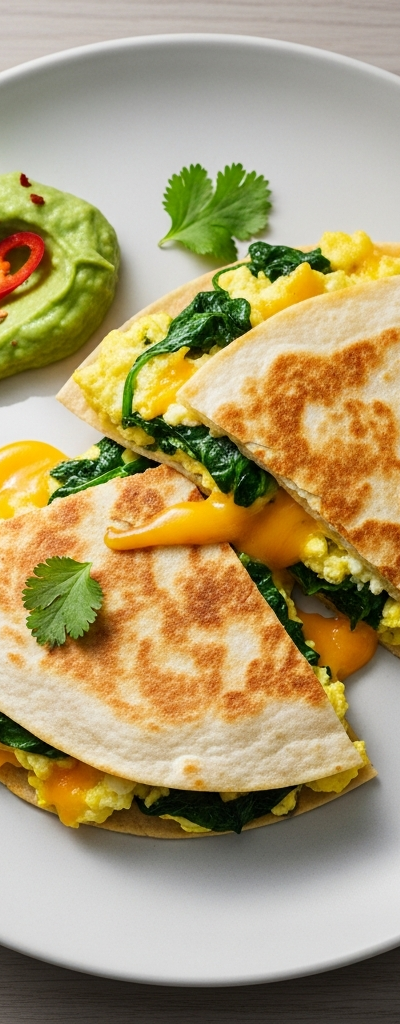 Cheesy Spinach and Egg Breakfast Quesadillas