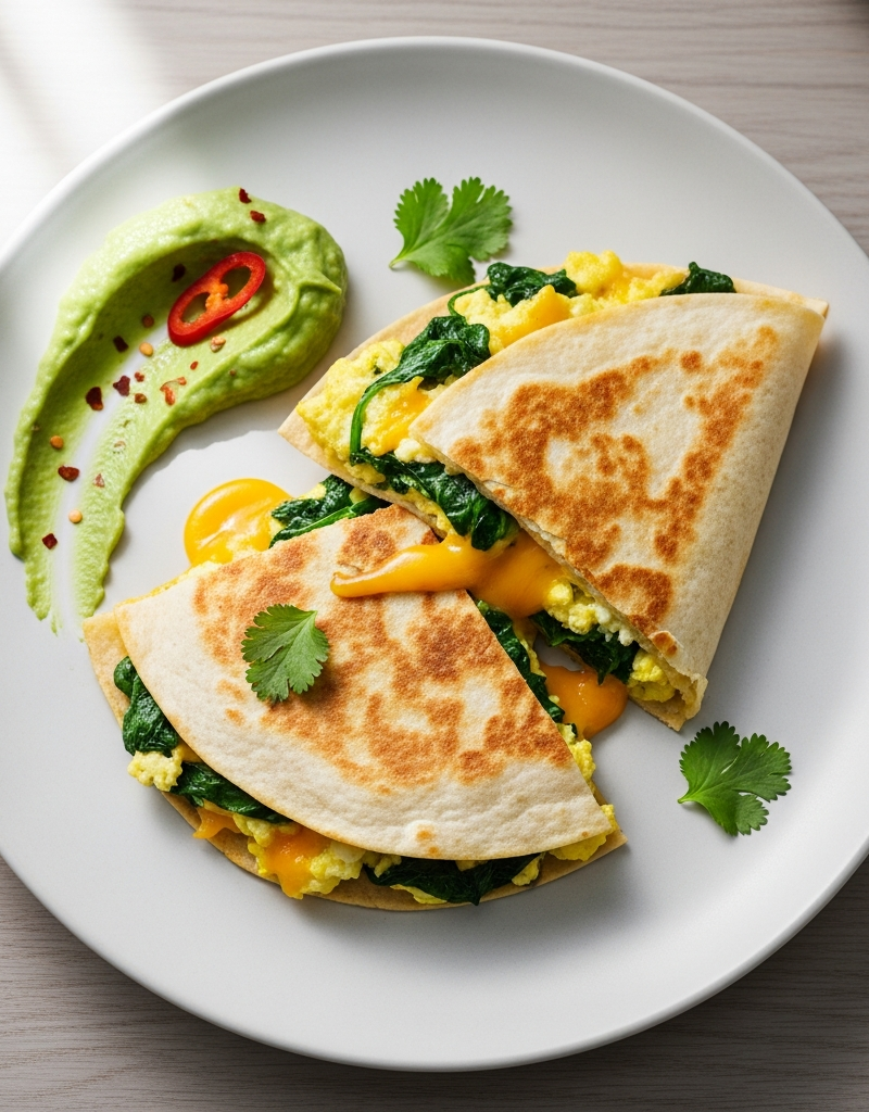Cheesy Spinach and Egg Breakfast Quesadillas