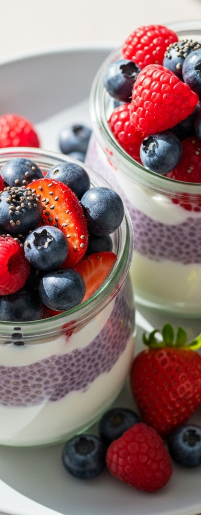 Layered Berry Chia Yogurt Pots
