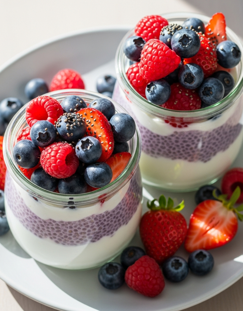 Layered Berry Chia Yogurt Pots