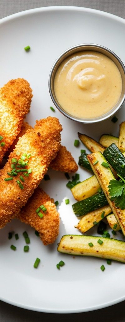 Oven-Baked Chicken Strips with Zucchini Fries