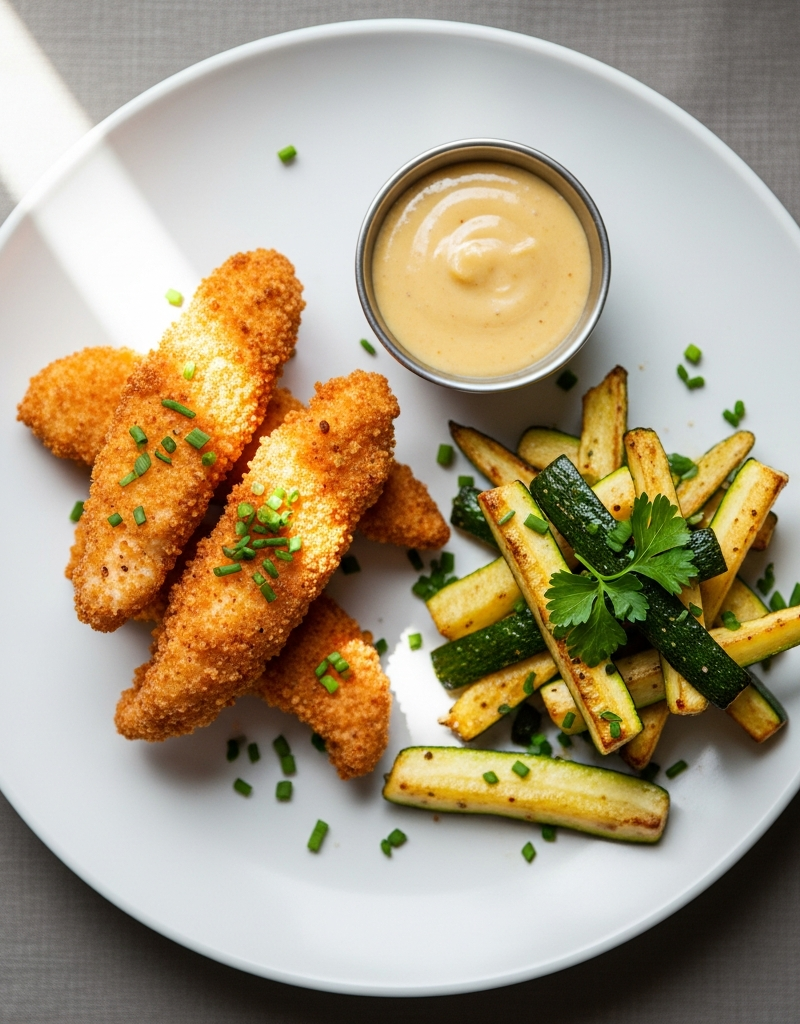 Oven-Baked Chicken Strips with Zucchini Fries