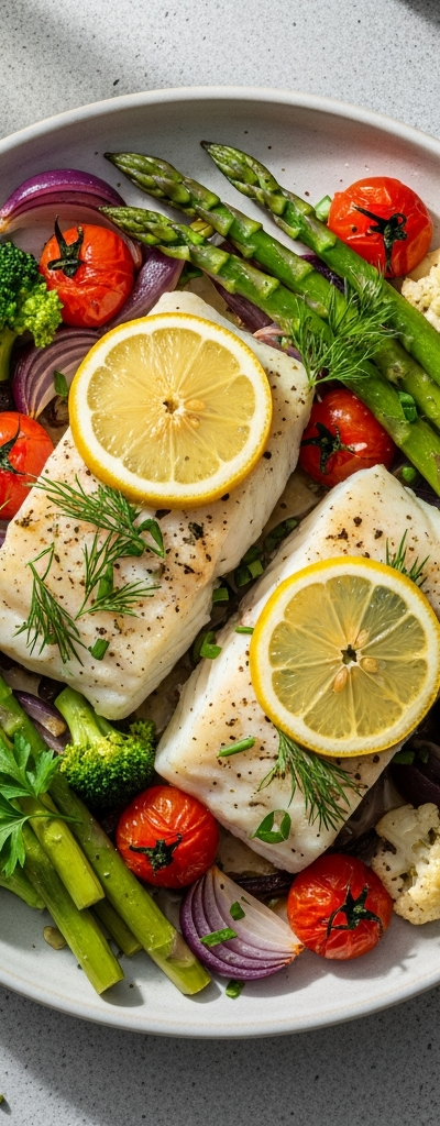 Baked Lemon Herb Cod with Vegetables
