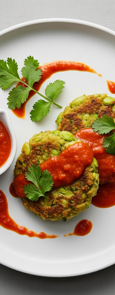 Edamame Patties with Spicy Tomato Sauce