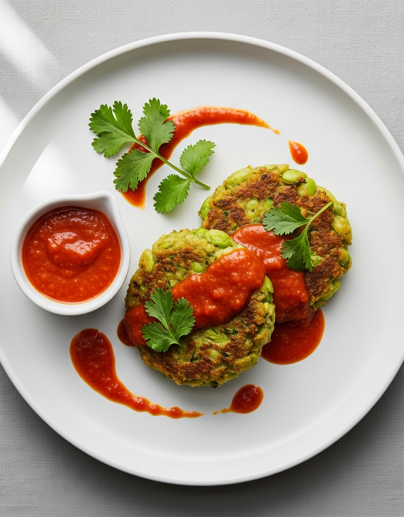 Edamame Patties with Spicy Tomato Sauce