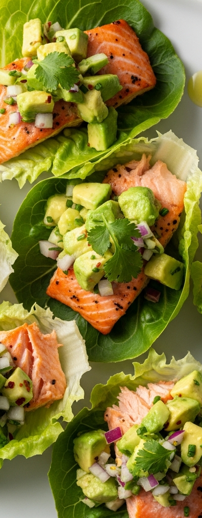 Salmon Lettuce Wraps with Avocado Salsa