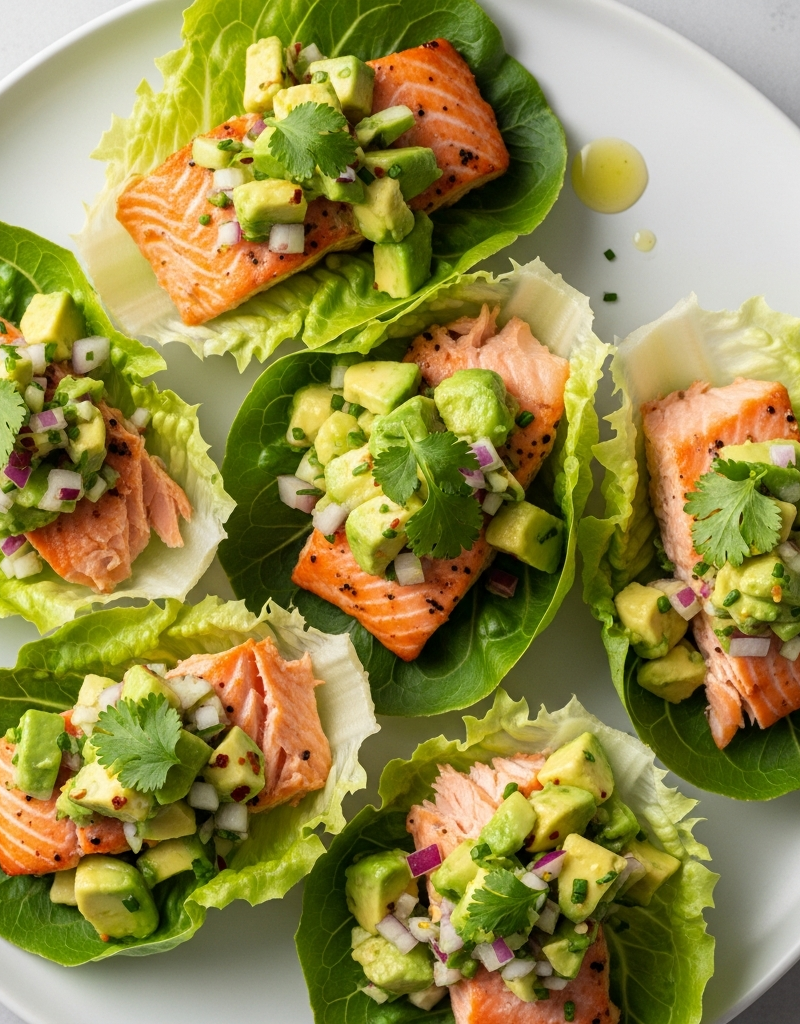 Salmon Lettuce Wraps with Avocado Salsa