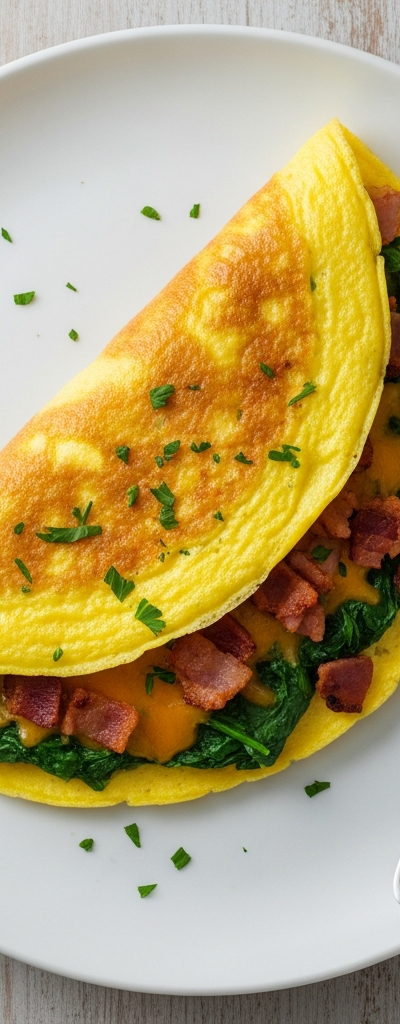 Cheesy Spinach and Bacon Omelette