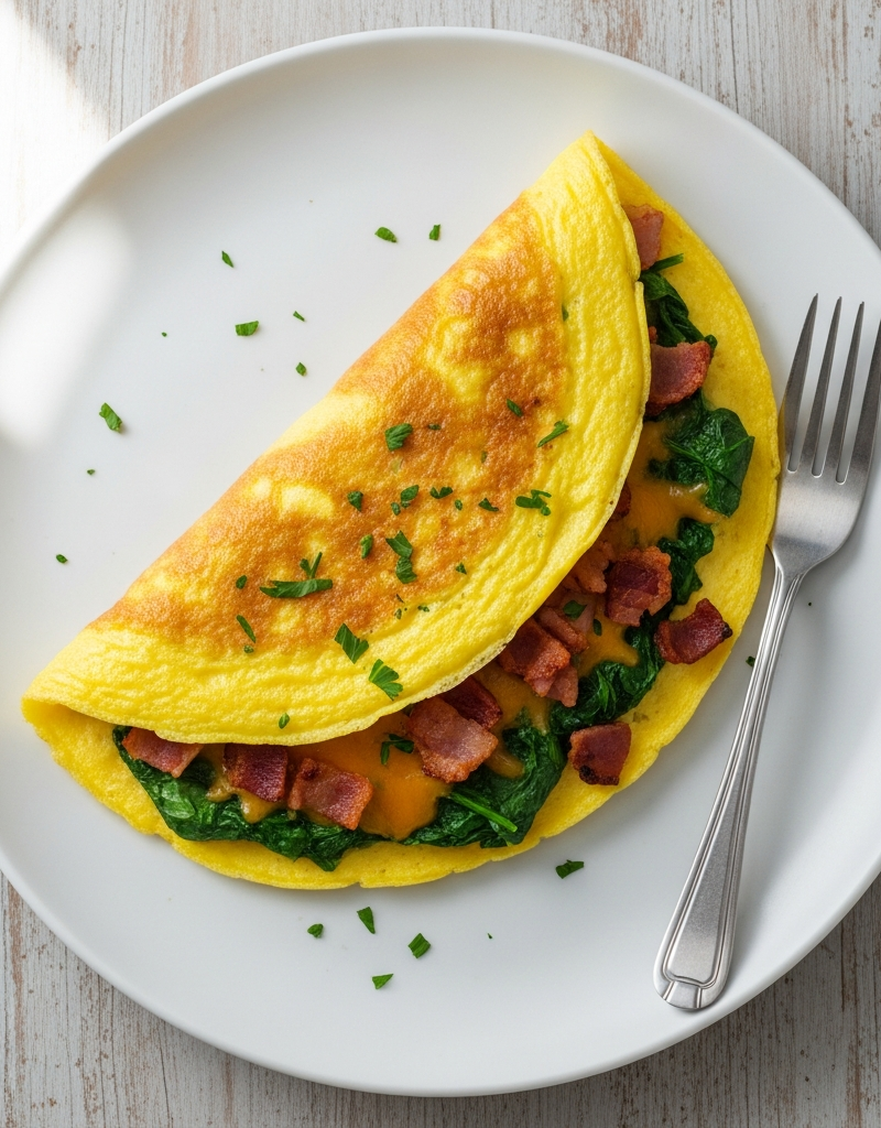 Cheesy Spinach and Bacon Omelette
